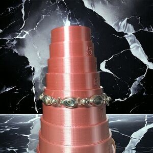 Vtg ATI Taxco Mexico 925 Abalone Inlay Sterling 14 mm Link & Bead Bracelet 7.75”